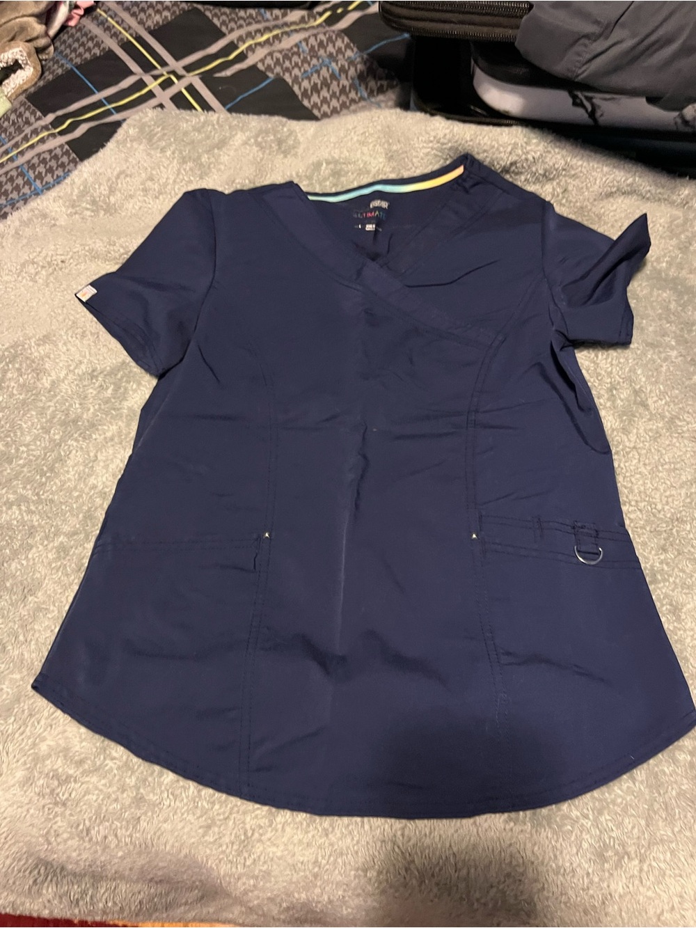 Navy Women's V-Neck Scrub Top - Classic Medical Work Shirt